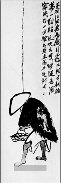  chinesische - Qi Baishi ein Fischer mit einer traditionellen chinesischen Angelrute